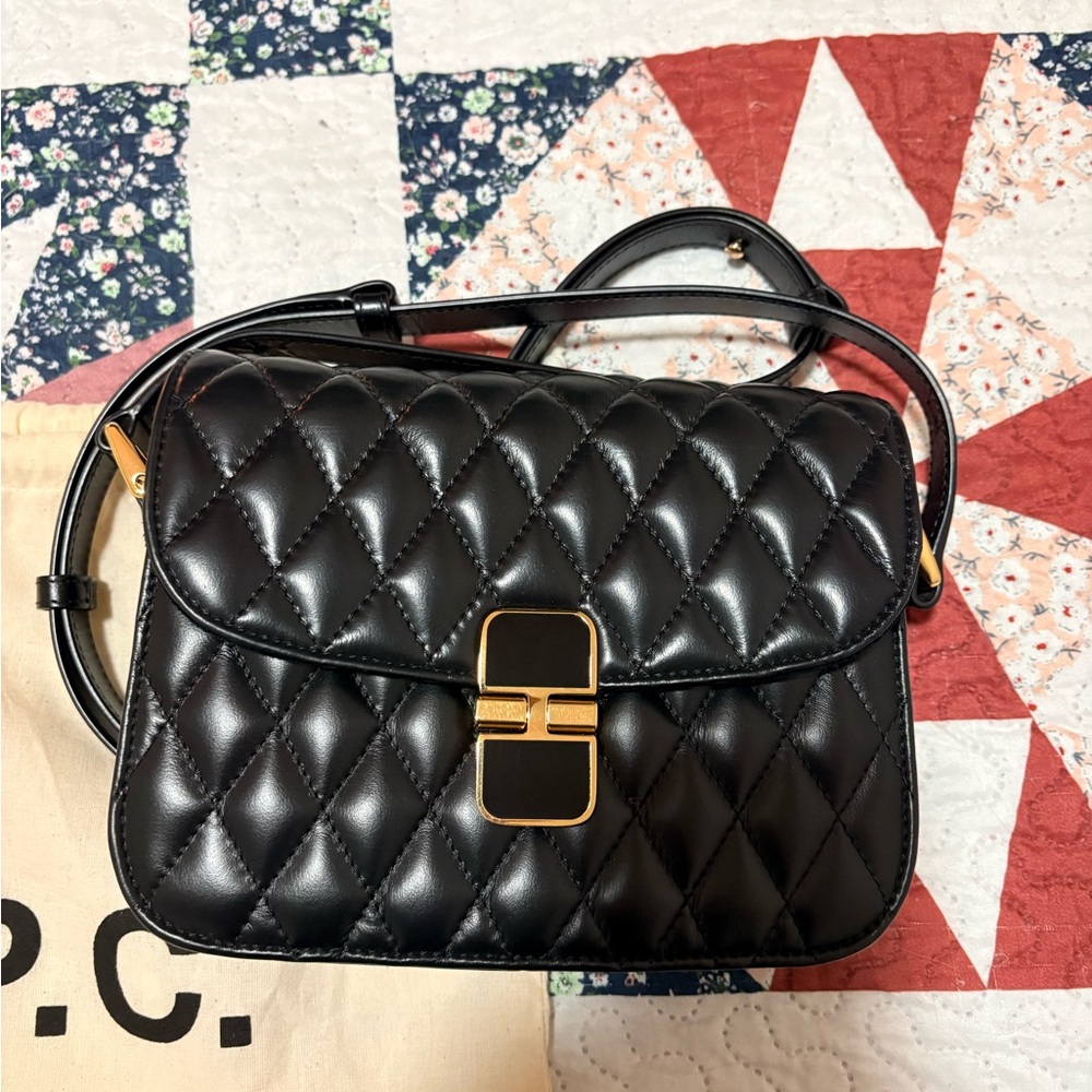 A.P.C. Black Quilted Crossbody Bag with Gold Hardware